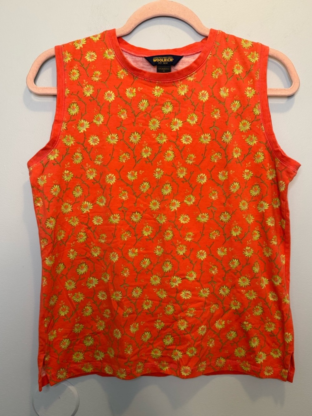 Woolrich Orange Floral Sleeveless Tank Top Size Medium